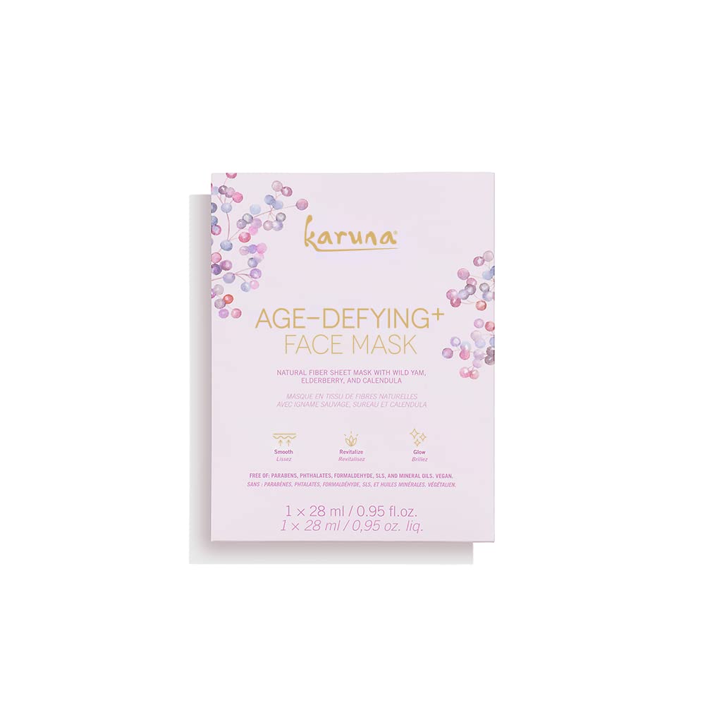 Karuna Age-defying+ Face Mask Sheet, Skincare and Beauty Facial Masks with Moisturizing and Collagen Promotion Properties for Soothing Wrinkles and Healthy Glow, Revitalize Dry, Mature Skin (1 Sheet)