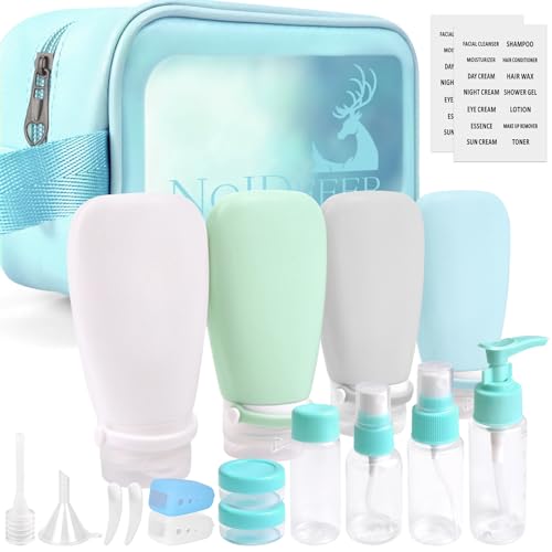 Noideeer 18 Pcs Travel Bottles Set for Toiletries, TSA Approved Travel Size Containers with Bandage Silicone Squeezable for Shampoo Conditioner Lotion Body Wash (Multicolour+Blue Bag)