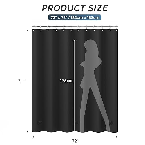 AmazerBath Black Shower Curtain Plastic, Thick PEVA Shower Curtain Black, Dark Shower Curtain Heavy Duty, Black Bathroom Curtain Waterproof 72x72 with 3 Weighted Stones and 12 Grommets