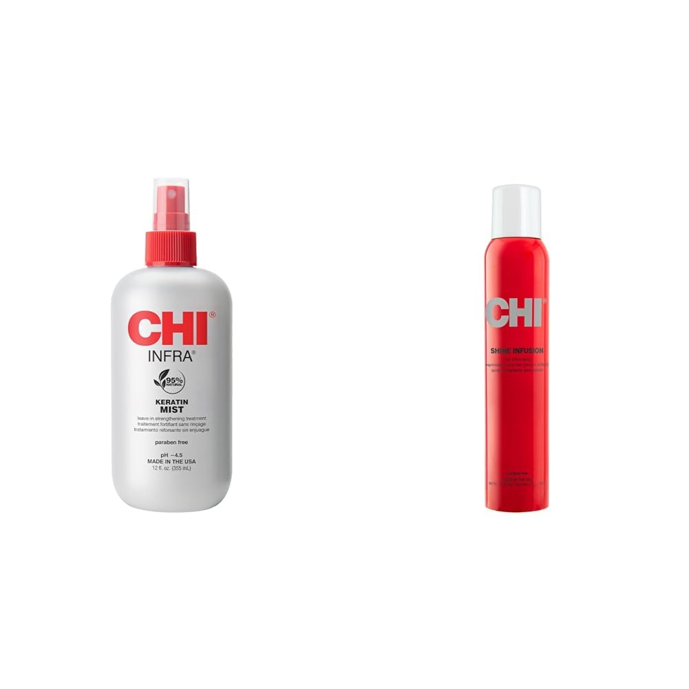 CHI Keratin Mist Strengthening Hair Spray 12 Oz Shine Infusion Hair Shine Spray 5.3 Oz Bundle