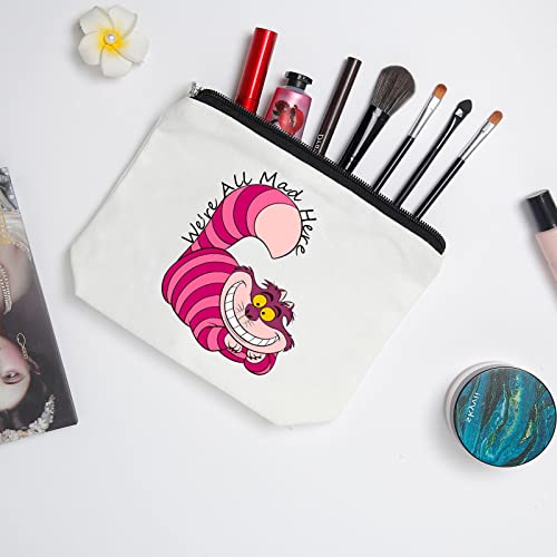 WZJHCL Alice Cartoon Makeup Pouch Alice Cat Lover Storage Organizer Bag Alice Movie Zipper Pouch Fairy Tales Gift We’re All Mad Here (Mad Here)