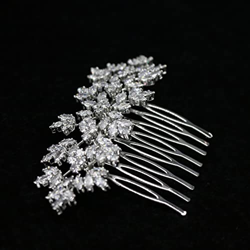 Cubic Zirconia Bridal Hair Comb Headpiece Crystal Hair Pieces for Brides Hair Clip Small Silver Wedding Hair Accessories Peinetas Para Cabello De Mujer Elegantes (Silver)