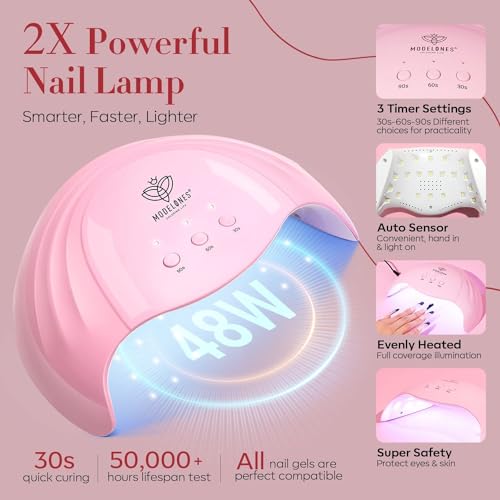 Modelones Gel Nail Polish Kit with U V Light 48W, 6 Colors summer Shellac Soak Off Nail Gel Polish Manicure Set with LED Lamp Top & Base Coat Starter Kit Professional for Women DIY at Home Salon Gift