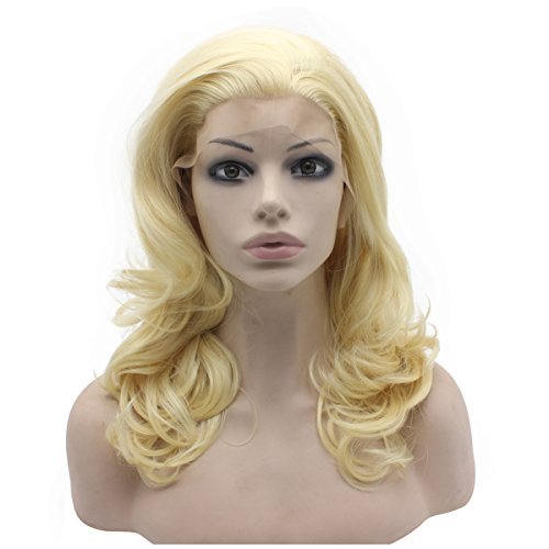 Mxangel Medium Long Wavy Reddish Blonde Synthetic Hair Lace Front Wig Natural