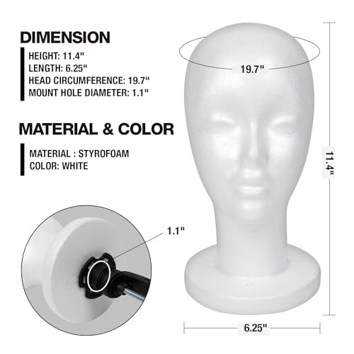 STUDIO LIMITED 11.4 INCH (1 PACK) (NEW) Model Styrofoam Mannequin Head, White Foam Wig, Arts, Craft, DIYs Head Display Hats and Hairpieces, Mask - for Home, Salon and Travel