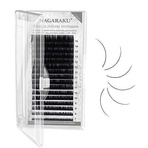 NAGARAKU Eyelash Extensions Individual Lashes 0.20mm B curl 7-15mm Mix Tray Classic Matte Black Natural Faux Mink 16 rows