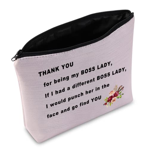 PXTIDY Funny Boss Lady Gifts Thank You For Being My Boss Lady Makeup Cosmetic Bag Female Boss Gift Boss Makeup Bag Gift for Managers from Employee, Coworker (beige)