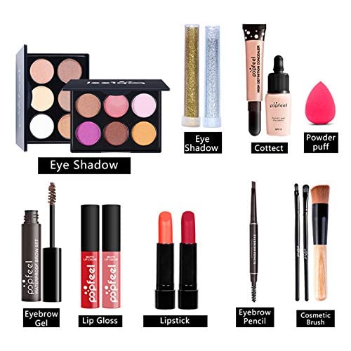 Pure Vie All-in-One Holiday Gift Surprise Makeup Set Essential Starter Bundle Include Eyeshadow Palette Lipstick Concealer Blush Mascara Eyeliner Face Powder Lipgloss Brush - Full Makeup Kit for Women