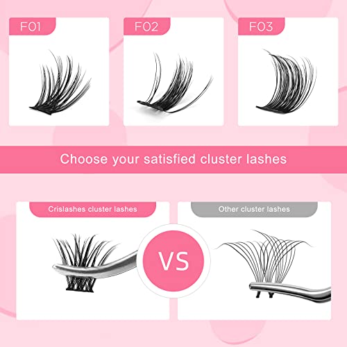 Cluster Lashes, Crislashes DIY Eyelash Extension 13 Rows, D Curl 12mm Individual Cluster Eyelashes Natural Look, 78 pcs Reusable Cluster Eyelash Extensions at Home (F03-D Curl 12mm)