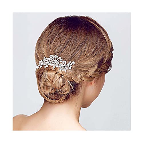 EVER FAITH Women's Clear Rhinestone Crystal Blooming Flower Leaf Stunning Wedding Bride Hair Comb Silver-Tone