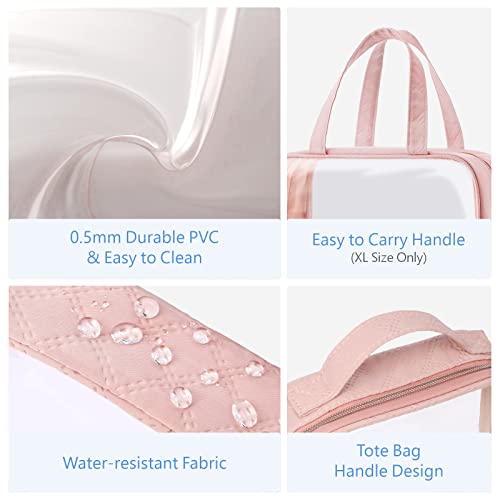 PACKISM Clear Toiletry Bags - 2 Pack Clear Makeup Bags with Handle Large Opening, Waterproof Clear Cosmetic Bags Fit Carry-on Travel Essentials, Travel Accessories Clear Travel Bags, Pink