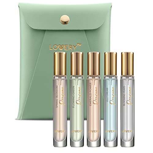 Fathers Day Gift Birthday Gifts For Her and Him, Perfume Set Pack of 5 - Perfume Sampler Sets for Women & Men with Leather Pouch - 10ml Mini Perfume for Travel Gifts, Solo Scent & Layering Fragrances