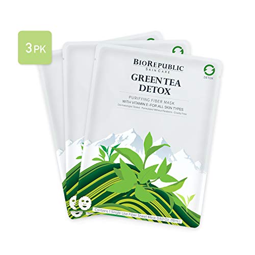 BioRepublic SkinCare Green Tea Detox Purifying Fiber Masks | Biodegradable Sheet Masks Infused with Vitamin E | Organic Green Tea Facial Masks (3)