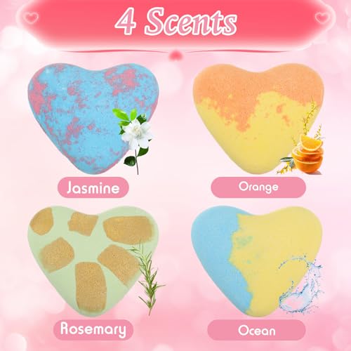 Loopeer 12 Pcs Mother's Day Heart Shape Bath Bombs Gift Set, Women Bubble Spa Bath Bomb Handmade Bath Fizz Balls Party Favors Relaxing Bubble Bathbombs Gifts for Mom, Wife(Colorful Gradient)