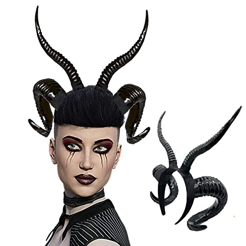 Moyubath Devil Horns Headband, Black Maleficent Horns Antlers Gothic Steampunk Demon Horns Headband for Halloween Fancy Dress Costume Photo Props