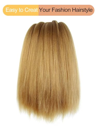 KAVSORAPI Blonde Braiding Hair 12 Inch Pre Stretched Hair Short Straight Crochet Braids Yaki Texture Synthetic Fiber 8 Packs (27#/Honey Blonde)