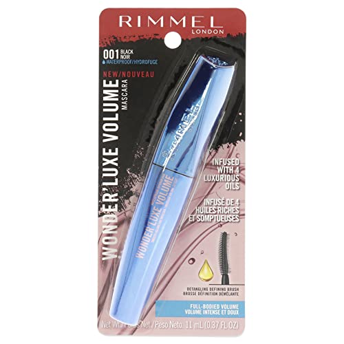 Rimmel Wonder'Luxe Volume Mascara, Long-Wearing, Volumizing, Smudge-Proof, 002, Waterproof Black, 0.08oz