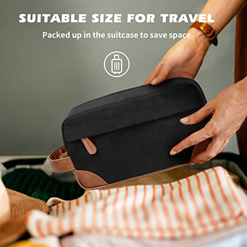 Vorspack Toiletry Bag Hanging Dopp Kit for Men Water Resistant Canvas Shaving Bag with Large Capacity for Travel- Black