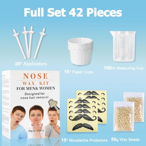 Nose Wax Kit from CoFashion 50g Wax for Nose Hair Removal, Nose Waxers Nose Wax Kit for Men Ear Hair Waxing Kit with 20 Applicators Nose Hair Remover Waxing Kit, 10 Paper Cups