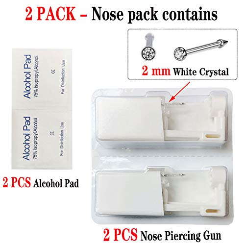 2 Pack Self Nose Piercing Gun Self Nose Piercing Gun Kit Safety Nose Piercing Gun Kit Tool with Nose stud (Silver)