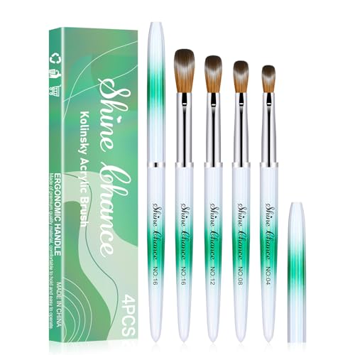 Shine Chance 6Pcs Acrylic Nail Brushes Set, Kolinsky Acrylic Nail Art Brush, Art Design & Polish Mistake Cleaning Manicure Tools for Women Acrylic Application (Size 2 6 8 10 14 16)