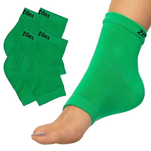 ZenToes Moisturizing Heel Socks 2 Pairs Gel Lined Toeless Spa Socks to Heal and Treat Dry, Cracked Heels While You Sleep (Regular, Green)