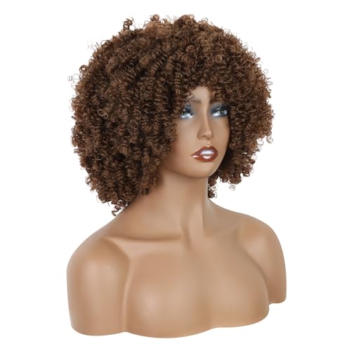 QUEENTAS Curly Afro Wigs for Women Disco Wigs 70's for Women Brown Afro Wig Synthetic Hair (Brown)