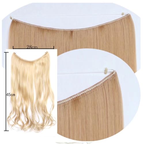 iLUU Hidden Wire Hair Extensions Long Curly Wavy Synthetic Hairpieces Heat Resistent Invisible Wire Natural Hair Extensions, 18"/80g #22/613 Medium Blonde and Bleach Blonde Hairpiece Wig