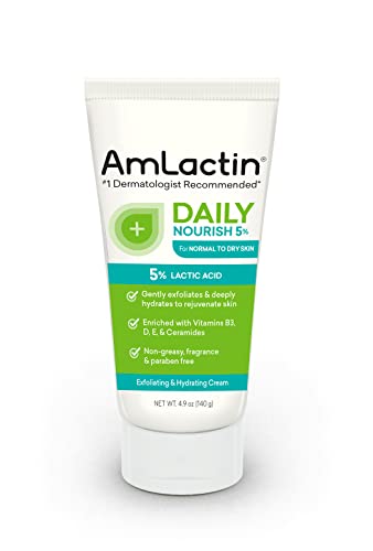 AmLactin Daily Nourish 5% - 4.9 oz Body Cream with 5% Lactic Acid - Exfoliator and Moisturizer for Dry Skin