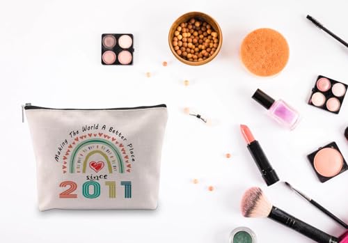 Sweet 13rd Birthday Gifts, Making The World A Better Place Since 2011 Cosmetic Bag, 13 Years Old Birthday Gift, 2011 Makeup Bag Travel Pouch Thirteen Birthday Gifts for Daughter Granddaughter Niece