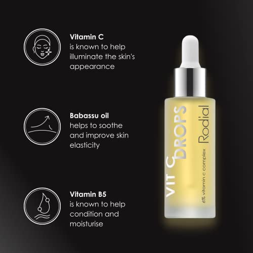 Rodial Vit C Booster Drops 1fl.oz, Brighten and Renew, Rejuvenating Lightweight Vitamin C Face Serum, High Performance Formula with Vitamin B5 and Babassu Oil, Radiance and Luminosity Boost