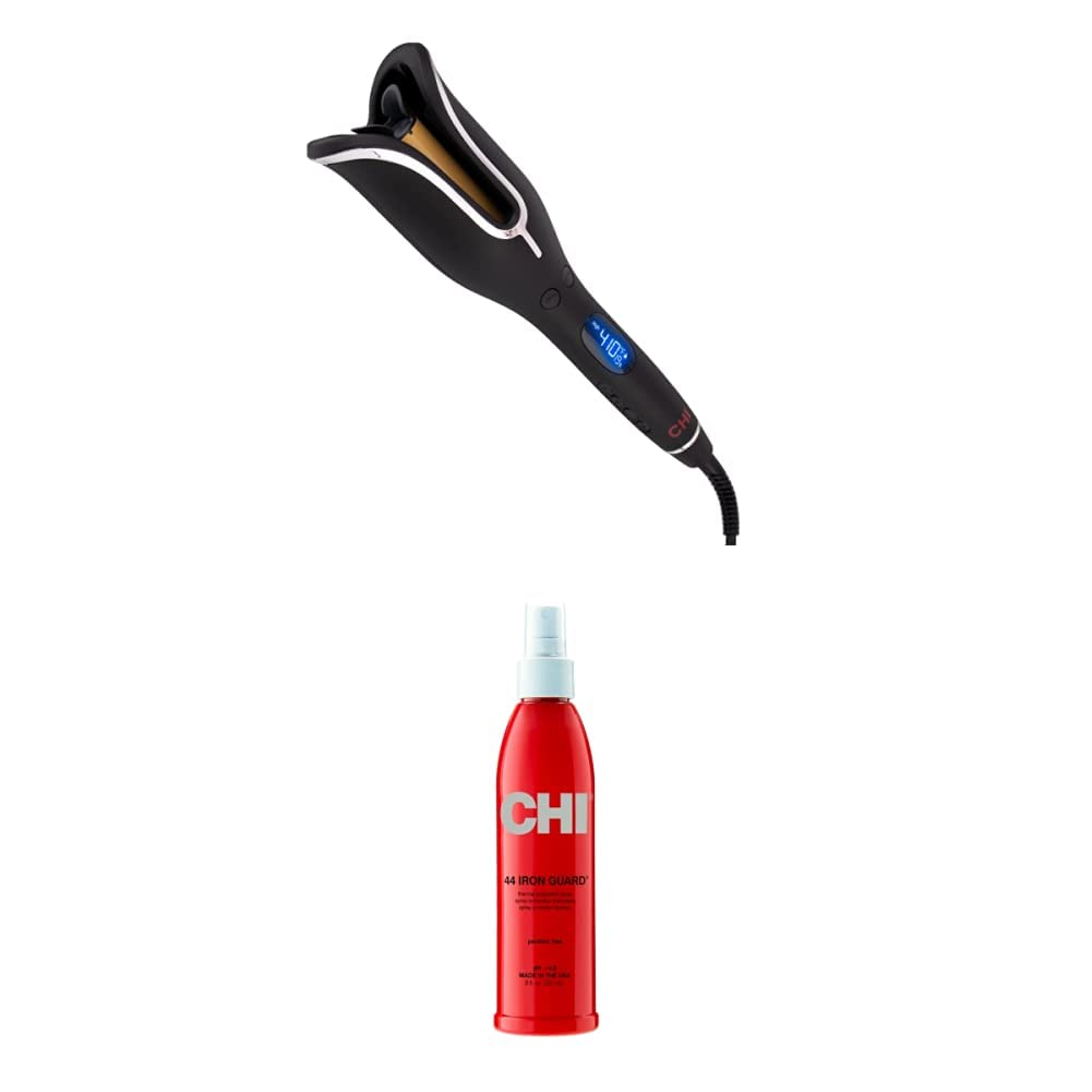 Bundle of CHI Spin N Curl in Onyx Black. Ideal for Shoulder-Length Hair Between 6-16” inches. + CHI 44 Iron Guard Thermal Protection Spray, Clear, 8 Fl Oz