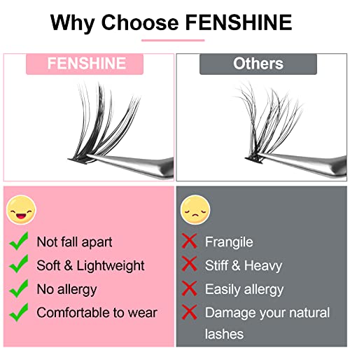 Fenshine Cluster Lashes Individual Lashes Wide Stem 0.07D 20D Curl 18mm DIY Eyelash Extension Individual Soft False Lashes for Personal Use at Home