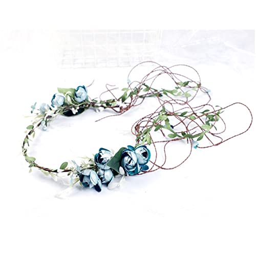 Lopsity Women Rose Floral Flower Crown Headband Rose Halo Wreath Wedding Bridal Hair Garland Ajustable Flower Hair Wreath (BLUE)