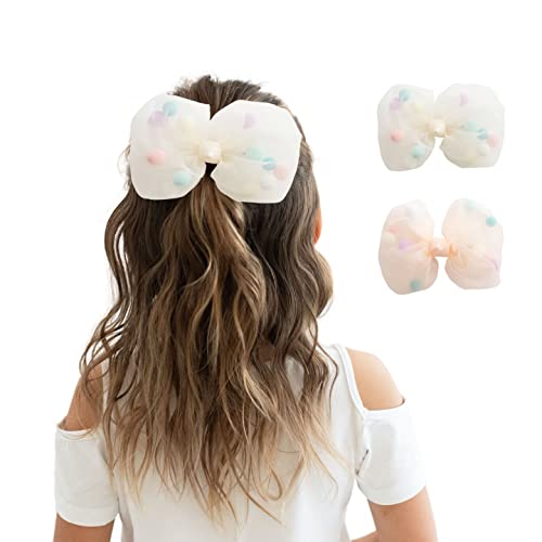 Summer Crystal 3Pcs Stars Tulle Large Bow Hair Clips - For Girls and Women - Ideal Hair Accessory for Birthdays, Daily Wear, Holidays, and Parties (3Pcs Stars Tulle GPP)