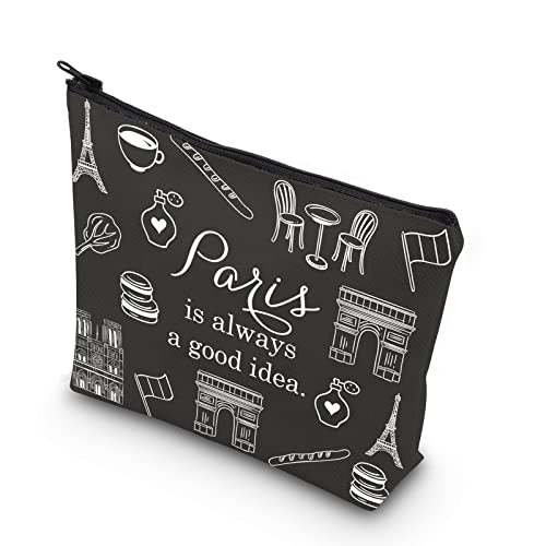 Paris Travel Gift Paris City Skyline Paris Is Always A Good Idea Zipper Pouch Makeup Bag (BLK-Paris)