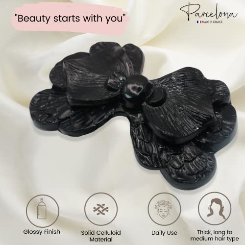 Parcelona French Large Petal 3.5" Celluloid Women Hair Barrette Clip(Black)