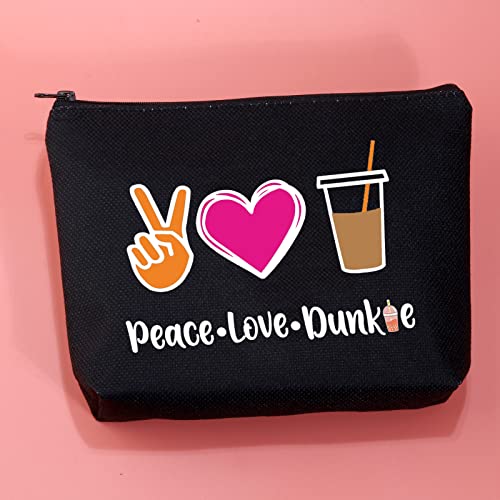 JXGZSO Peace Love Donut Junkie Makeup Bag With Zipper Coffee Donuts Lover Gift Coffee Junkie Cosmetic Bag