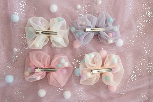 Summer Crystal 3Pcs Stars Tulle Large Bow Hair Clips - For Girls and Women - Ideal Hair Accessory for Birthdays, Daily Wear, Holidays, and Parties (3Pcs Stars Tulle GPP)