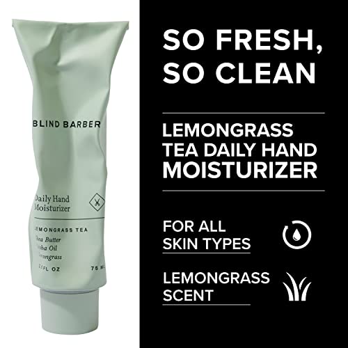 Blind Barber Lemongrass Tea Hand Moisturizer - Hydrating & Soothing Lotion with Shea Butter, Avocado & Jojoba for Dry, Cracked Skin - Men's Skin Care (2.6oz / 75ml)