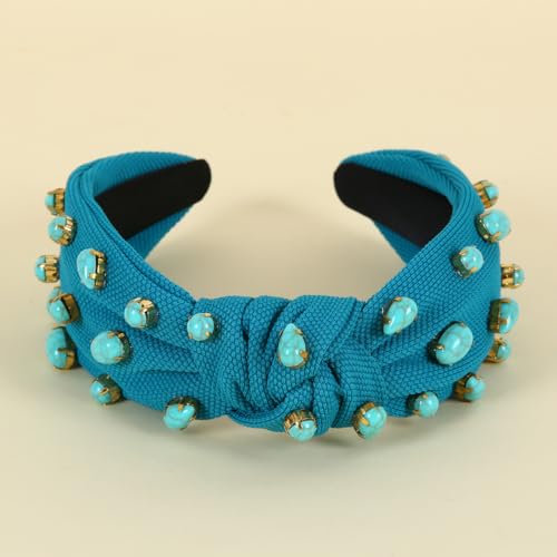 FEDANS Women Knotted Headband Crystal Turquoise Embellished Mixed Top Blue Hairband Rhinestone Hair accessories for Girls