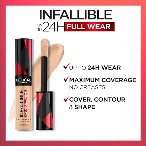 L'Oreal Paris Makeup Infallible Full Wear Waterproof Matte Concealer, Full Coverage, Vanilla, 0.33 fl. oz.