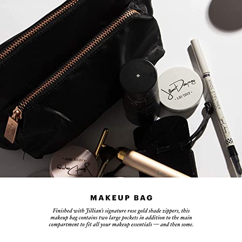 Jillian Dempsey Makeup Bag: Medium Sized Everyday Cosmetic Organizer with 2-Pockets and an Easy to Clean Nylon Material I Black with Rose Gold