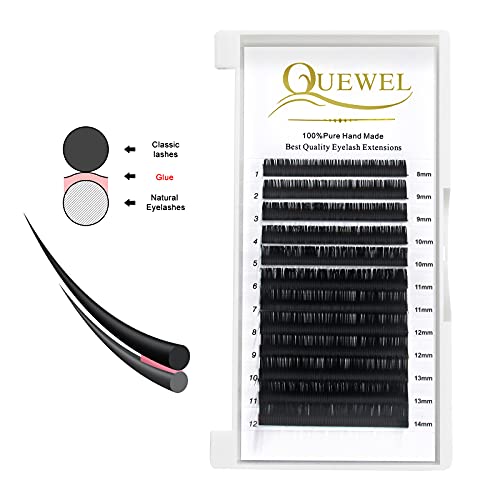 QUEWEL Eyelash Extension Supplies 0.20 D Curl Mix-8-14mm Classic Individual Lash Extensions|Optinal 0.03/0.05/0.07/0.10/0.15/0.20 C/D Single 8-25mm Mix 8-14mm 15-20mm 20-25mm|(0.20 D MIX-8-14mm)