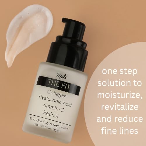 MÈLI The Fix 4-in-1 Anti Aging Face Serum Moisturizer with Collagen, Hyaluronic Acid, Vitamin-C and Retinol, Day & Night Formula