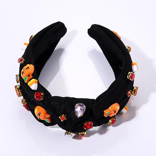 MOLOCH Halloween Headband Spooky Pumpkin Candy Corn Knotted Headband Jeweled Crystal Embellished Headband Black Halloween Costume Headwear Hair Accessories