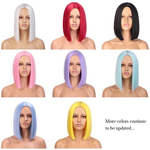 ENTRANCED STYLES Short Black Wigs for Women, Straight Bob Wigs for Girls Heat Resistant Synthetic Wigs 12 Inch Middle Part Hair Wigs for Halloween Cosplay Costume Party