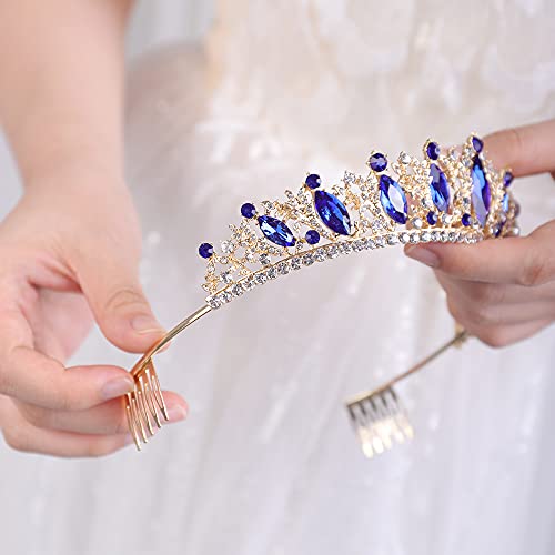 JWICOS Crystal Tiara with Comb for Women Queen Crown Wedding Bridal Party (Blue)