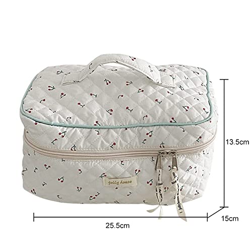 Cessfle Kawaii Cotton Makeup Bag Large Travel Cosmetic Bag Quilted Coquette Makeup Pouch Aesthetic Floral Toiletry Bag