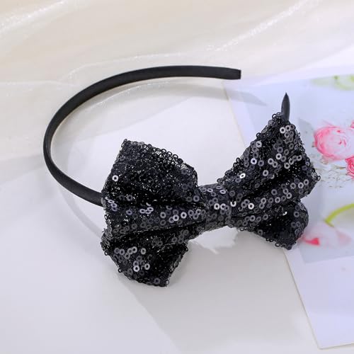 Kiszu Sparkly Sequin Hair Bow Headbands Fashion Glitter Cute Boutique Ribbon Bows for Girls, Kids, and Women